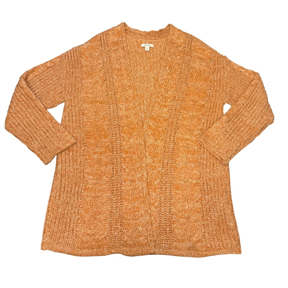 NINE WEST Orange Cable Knit Long Open Front Cardigan Sweater Women's L‎